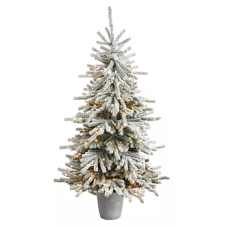 Nearly Natural 6' Long Flocked Vermont Pine Artificial Christmas Tree in Decorative Planter Artificial Christmas Trees