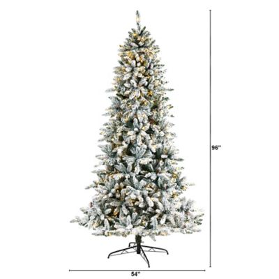 Image showing  8 ft. Flocked Livingston Fir Artificial Christmas Tree with Pine Cones and Clear Warm LED Lights