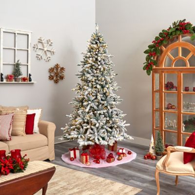 Image showing 6 th Nearly Natural 8 ft. Flocked Livingston Fir Artificial Christmas Tree with Pine Cones and Clear Warm LED Lights