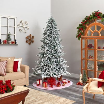 Image showing 7 th Nearly Natural 8 ft. Flocked Livingston Fir Artificial Christmas Tree with Pine Cones and Clear Warm LED Lights