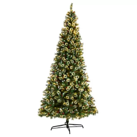 Nearly Natural 10-Foot Frosted Swiss Pine Artificial Christmas Tree with Clear LED Lights and Berries Artificial Christmas Trees