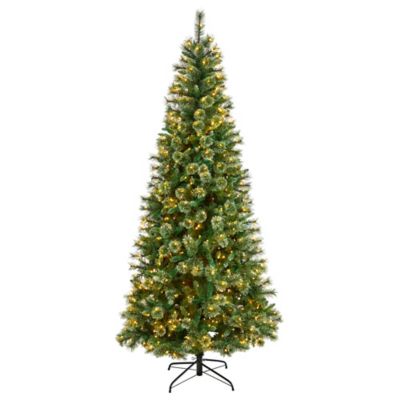 Image showing  8 ft. Wisconsin Slim Snow-Tipped Pine Artificial Christmas Tree with Clear LED Lights, Bendable Branches