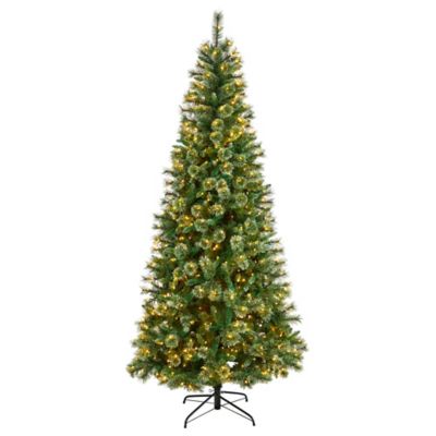 Nearly Natural 8 ft. Wisconsin Slim Snow-Tipped Pine Artificial Christmas Tree with Clear LED Lights, Bendable Branches