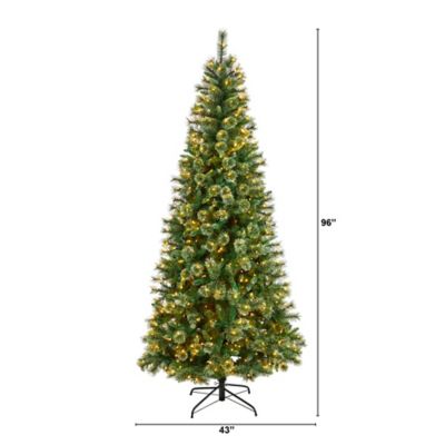 Image showing  8 ft. Wisconsin Slim Snow-Tipped Pine Artificial Christmas Tree with Clear LED Lights, Bendable Branches