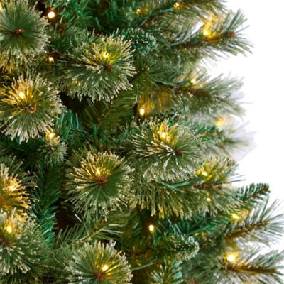 Image showing  8 ft. Wisconsin Slim Snow-Tipped Pine Artificial Christmas Tree with Clear LED Lights, Bendable Branches