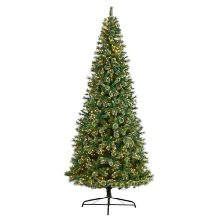 Nearly Natural 10 ft Wisconsin Slim Snowy Tip Pine Artificial Christmas Tree with Clear LED Lights Artificial Plants & Flowers