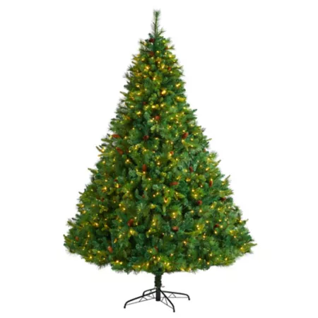 Nearly Natural 8-Foot Full-Bodied Mixed Pine Artificial Christmas Tree West Virginia with Clear LED Lights and Pine Cones Artificial Christmas Trees