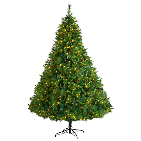 Nearly Natural 8 ft. West Virginia Full Bodied Mixed Pine Artificial Christmas Tree with Clear LED Lights and Pine Cones