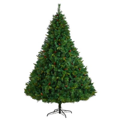 Image showing  8 ft. West Virginia Full Bodied Mixed Pine Artificial Christmas Tree with Clear LED Lights and Pine Cones