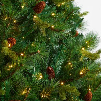 Image showing  8 ft. West Virginia Full Bodied Mixed Pine Artificial Christmas Tree with Clear LED Lights and Pine Cones