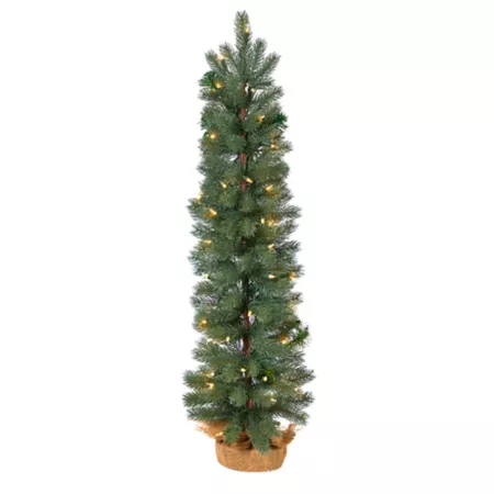 3 ft Nearly Natural Green Pine Artificial Christmas Tree with Warm White Lights in a Burlap Base Artificial Christmas Trees