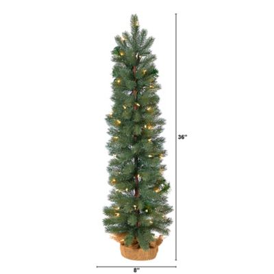Image showing  3 ft. Green Pine Artificial Christmas Tree with Warm White Lights in Burlap Base