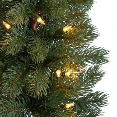 Image showing  3 ft. Green Pine Artificial Christmas Tree with Warm White Lights in Burlap Base