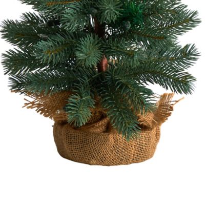 Image showing 5 th Nearly Natural 3 ft. Green Pine Artificial Christmas Tree with Warm White Lights in Burlap Base