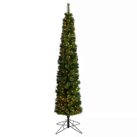 Nearly Natural 8-Foot Green Pencil Artificial Christmas Tree with Clear Multi-Function LED Lights and Bendable Branches Artificial Christmas Trees