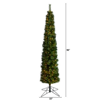 Image showing  8 ft. Green Pencil Artificial Christmas Tree with Clear Multifunction LED Lights and Bendable Branches