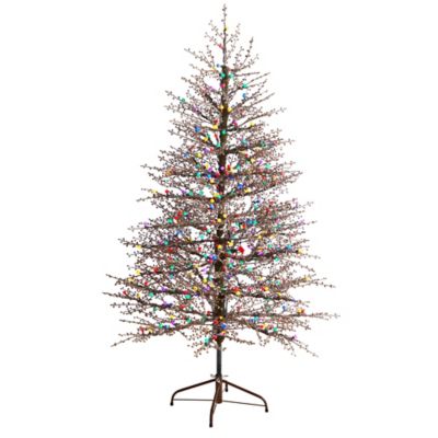 Nearly Natural 6 ft. Frosted Berry Twig Artificial Christmas Tree with LED Lights