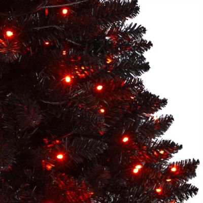 Image showing  4 ft. Black Halloween Artificial Christmas Tree with Orange LED Lights in Urn