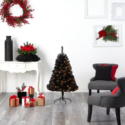 Image showing 8 th Nearly Natural 4 ft. Black Artificial Christmas Tree with Clear LED Lights