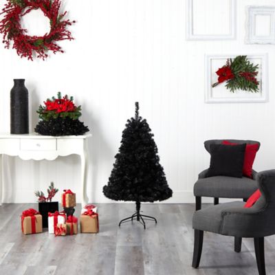 Image showing 9 th Nearly Natural 4 ft. Black Artificial Christmas Tree with Clear LED Lights