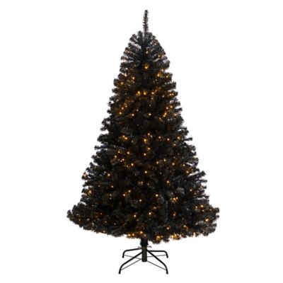 Nearly Natural 6 ft. Black Artificial Christmas Tree with Clear LED Lights