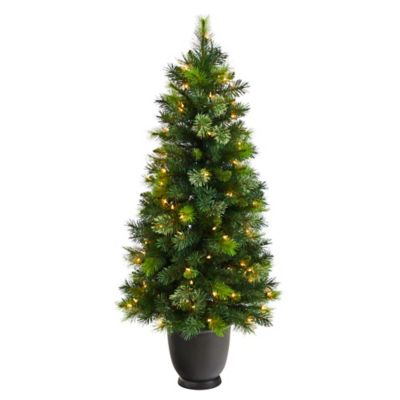 Nearly Natural 4.5 ft. Oregon Pine Artificial Christmas Tree in Decorative Planter