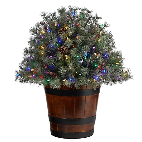 Nearly Natural 26 in. Flocked Artificial Christmas Shrub with Pine Cones in Decorative Planter