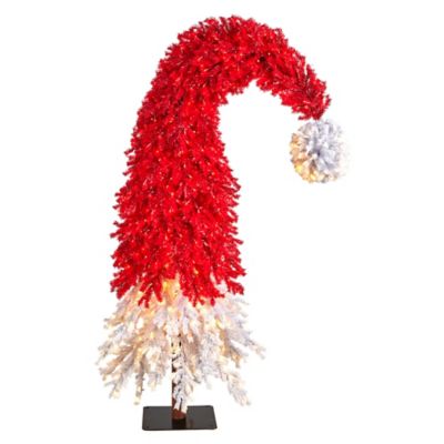 Nearly Natural 9 ft. Holiday Red Santa Hat Christmas Tree with LED Lights and Bendable Branches