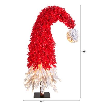 Image showing  9 ft. Holiday Red Santa Hat Christmas Tree with LED Lights and Bendable Branches