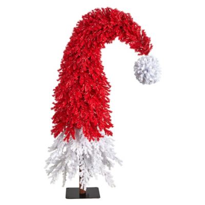 Image showing  9 ft. Holiday Red Santa Hat Christmas Tree with LED Lights and Bendable Branches