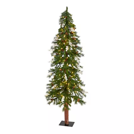 6-Foot Almost Natural Alpine Artificial Christmas Tree with Pine Cones Berries and Warm White LED Lights Artificial Christmas Trees