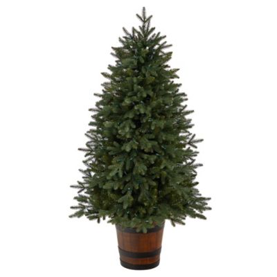 Image showing  5 ft. Colorado Aspen Artificial Porch Christmas Tree with LED Lights in Decorative Planter