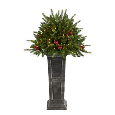 Nearly Natural 4 ft. Glittered Artificial Christmas Plant on Pedestal with Multicolor LED Lights