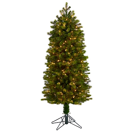 Nearly Natural 5 ft. Slim Colorado Mountain Spruce Artificial Christmas Tree with LED Lights