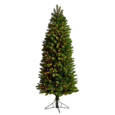 Nearly Natural 6 ft. Slim Virginia Spruce Artificial Christmas Tree with LED Lights