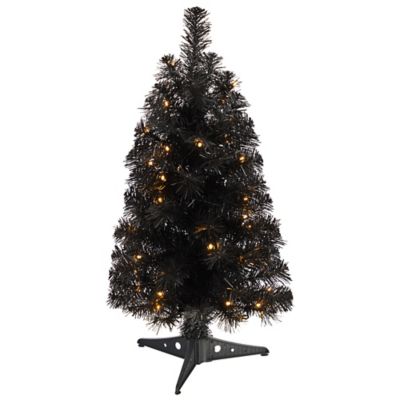 Nearly Natural 2 ft. Black Artificial Christmas Tree with LED Lights and Bendable Branches