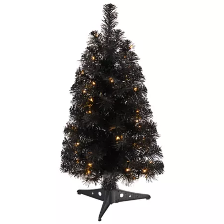 2 Foot Almost Natural Black Artificial Christmas Tree with LED Lights and Bendable Branches Artificial Christmas Trees