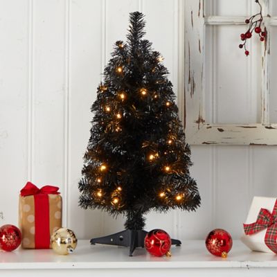 Image showing 6 th Nearly Natural 2 ft. Pre-Lit Black Artificial Christmas Tree with Bendable Branches
