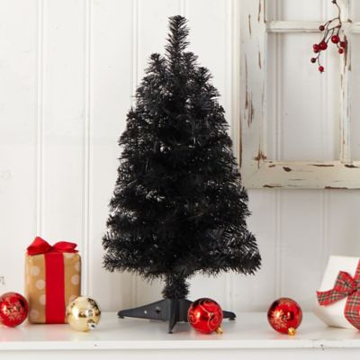 Image showing 7 th Nearly Natural 2 ft. Pre-Lit Black Artificial Christmas Tree with Bendable Branches