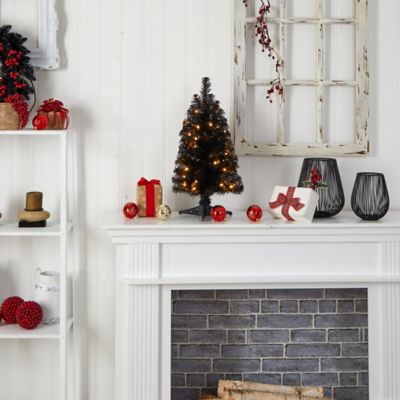 Image showing 8 th Nearly Natural 2 ft. Pre-Lit Black Artificial Christmas Tree with Bendable Branches