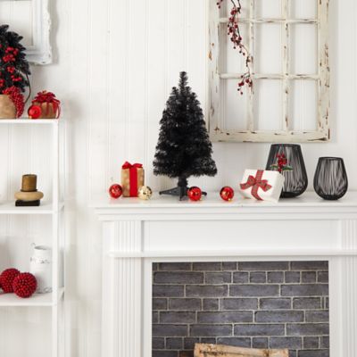 Image showing 9 th Nearly Natural 2 ft. Pre-Lit Black Artificial Christmas Tree with Bendable Branches