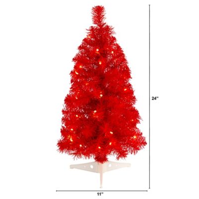 Image showing  2 ft. Red Artificial Christmas Tree with LED Lights and Bendable Branches