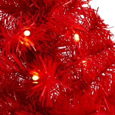Image showing  2 ft. Red Artificial Christmas Tree with LED Lights and Bendable Branches
