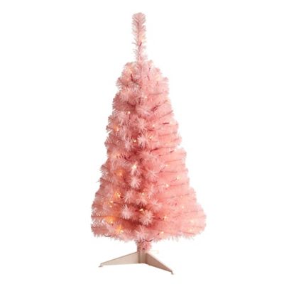 Nearly Natural 3 ft. Pre-Lit Pink Artificial Christmas Tree with LED Lights and Bendable Branches