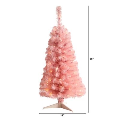 Image showing  3 ft. Pre-Lit Pink Artificial Christmas Tree with Bendable Branches, LED Lights