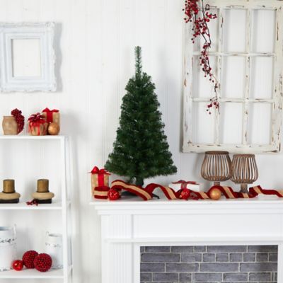 Image showing 9 th Nearly Natural 3 ft. Pre-Lit Green Artificial Christmas Tree with Bendable Branches