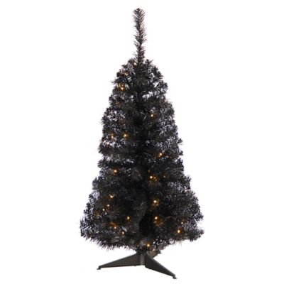 Nearly Natural 3 ft. Black Artificial Christmas Tree with LED Lights and Bendable Branches