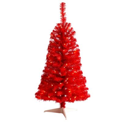 Nearly Natural 3 ft. Pre-Lit Red Artificial Christmas Tree with Bendable Branches