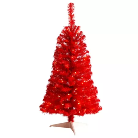 3 Foot Almost Natural Red Artificial Christmas Tree with LED Lights and Bendable Branches Artificial Christmas Trees