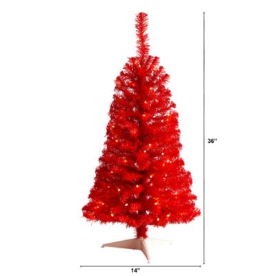 Image showing  3 ft. Pre-Lit Red Artificial Christmas Tree with Bendable Branches